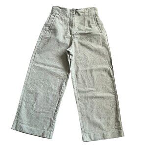 Zara Olive Green Linen High Waisted Zip Front Cropped Trousers SZ 28